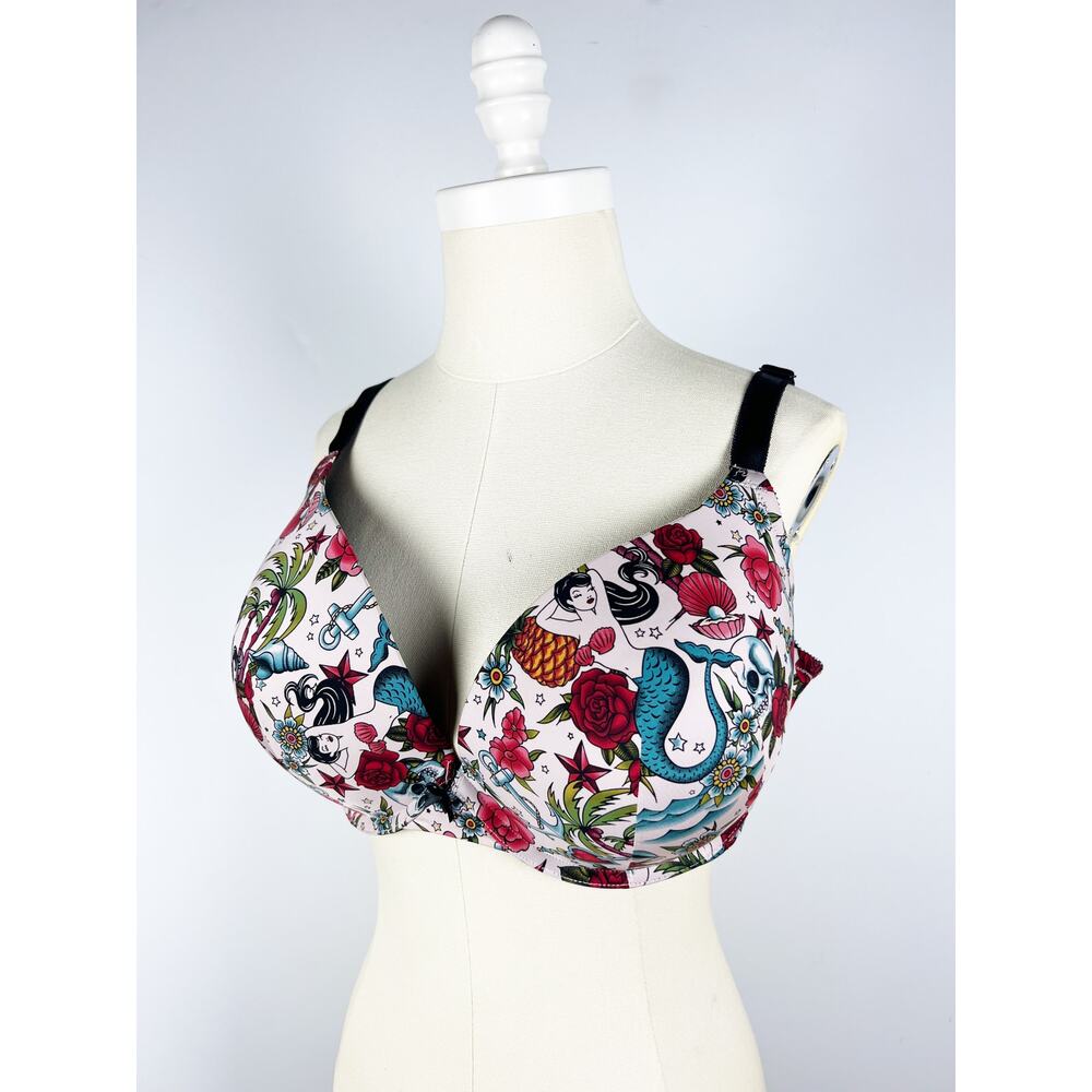 Torrid Curve underwire bra nautical tattoo flash mermaid pattern size 40 DDD